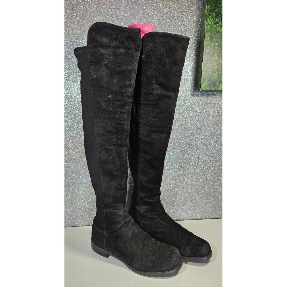Stuart Weitzman 5050 Black Suede Over The Knee Boots Womens 7 M Dust Bag Box OTK